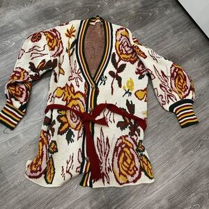Floral Knit Cardigan with Belt